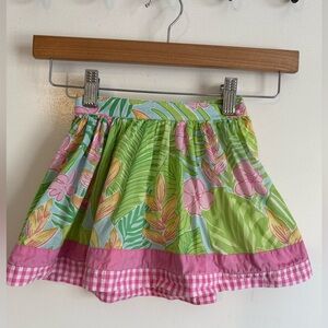 Lilly Pulitzer Girls Skirt 2T Green & Pink Tropical Print White Label Gingham